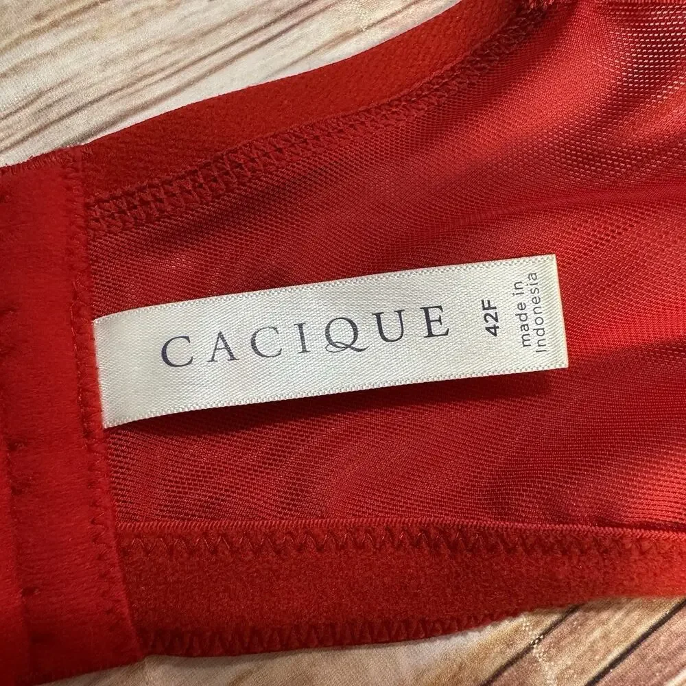 Cacique BOOST BALCONETTE Size 42F Red Lace Black Underlay Padded Underwire Bra - Picture 5 of 6